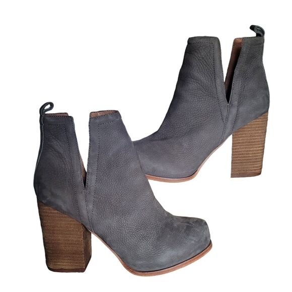 Jeffrey Campbell Booties Oshea Grey Leather Chunky Heel Ankle Boot Shoes Size 10 - Picture 5 of 15